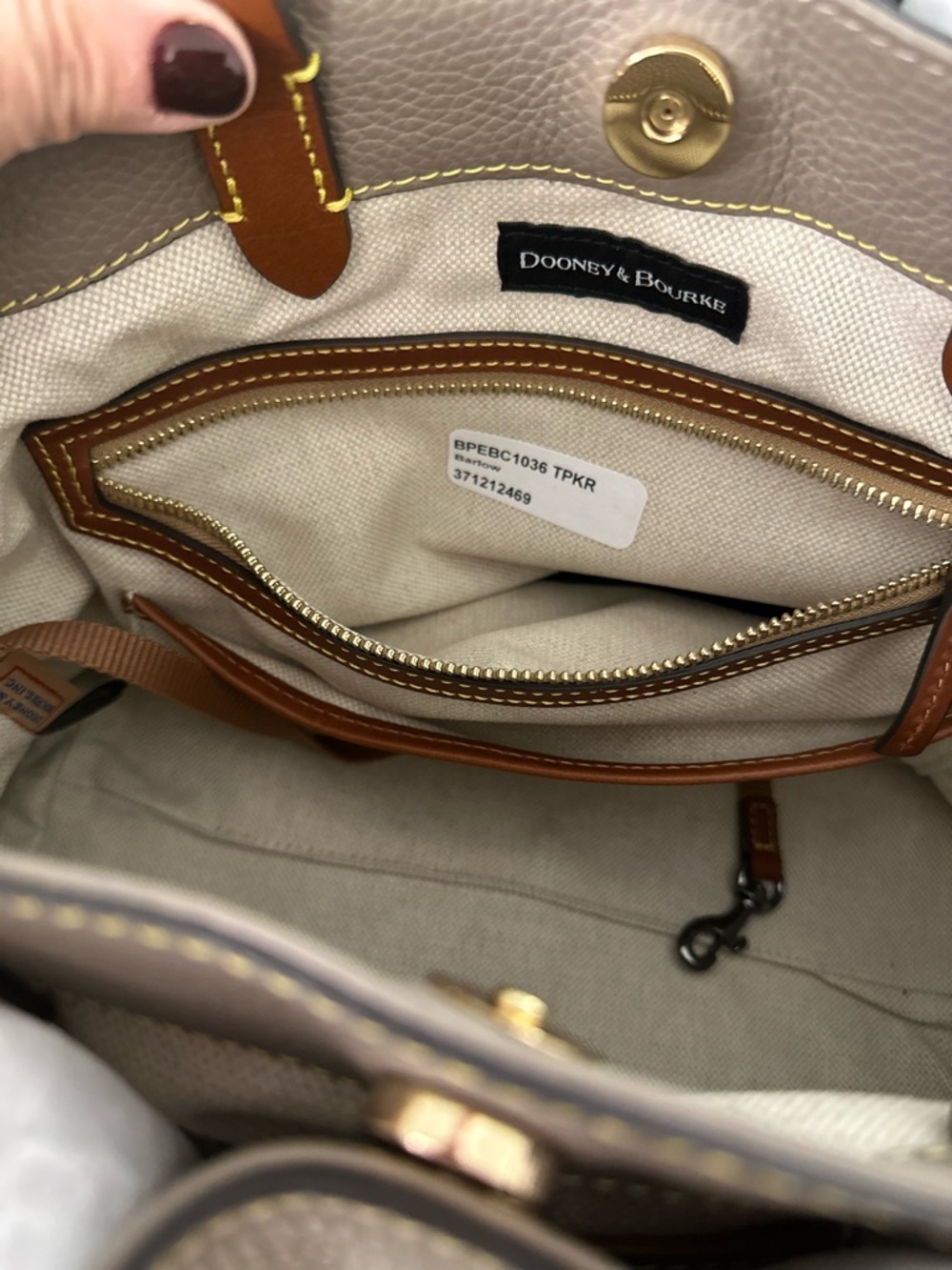 Dooney & Bourke Taupe Pebbled Leather Satchel with Chestnut Trim - Picture 4 of 5